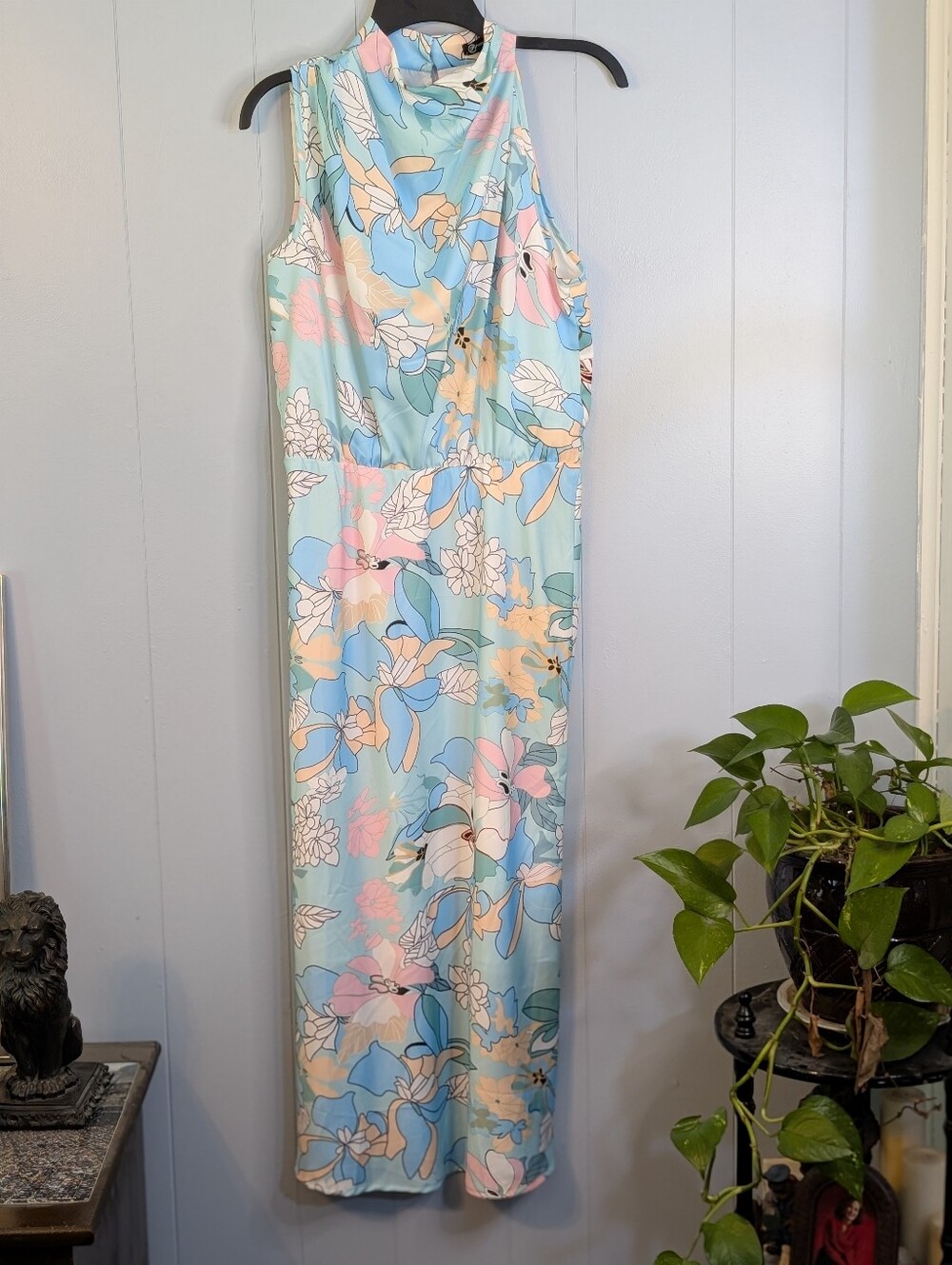 Pretty Garden Light Blue Floral Halter Maxi Dress